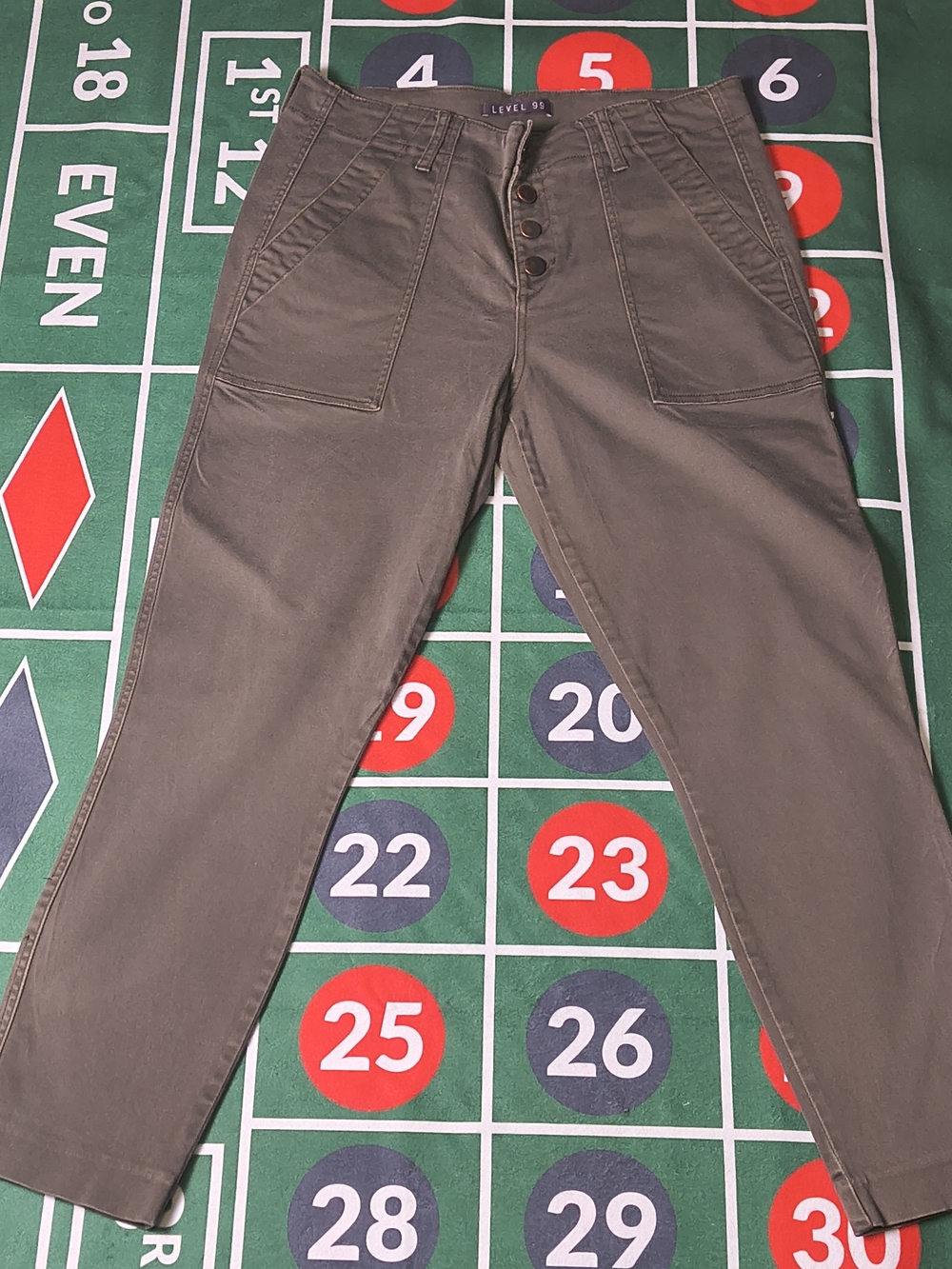 Level 99 Anthropologie Coated Skinny Pants Size 31 Dark Olive Black - Picture 2 of 12